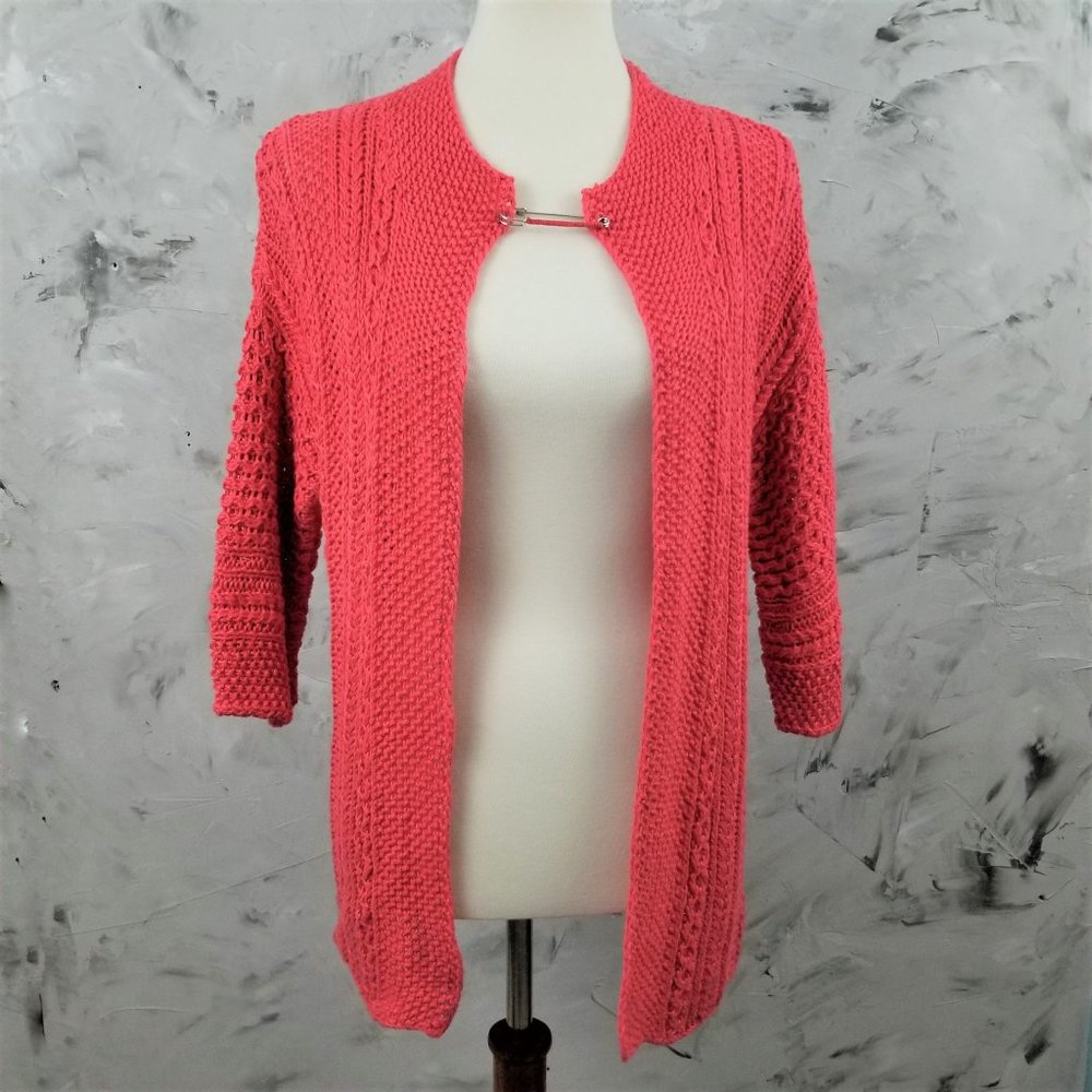 EDDIE BAUER Coral Red Loose Knit Cardigan Sweater